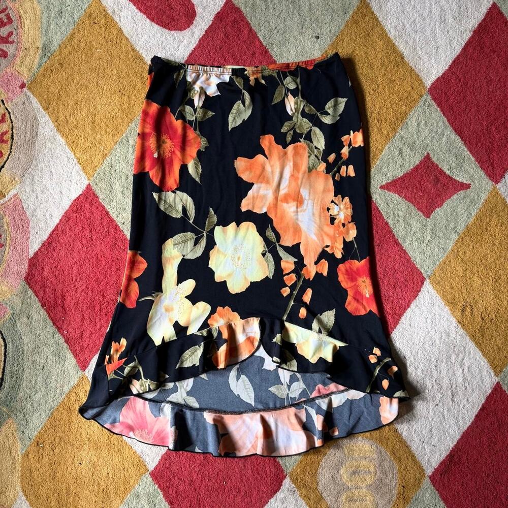 Vintage orange floral skirt